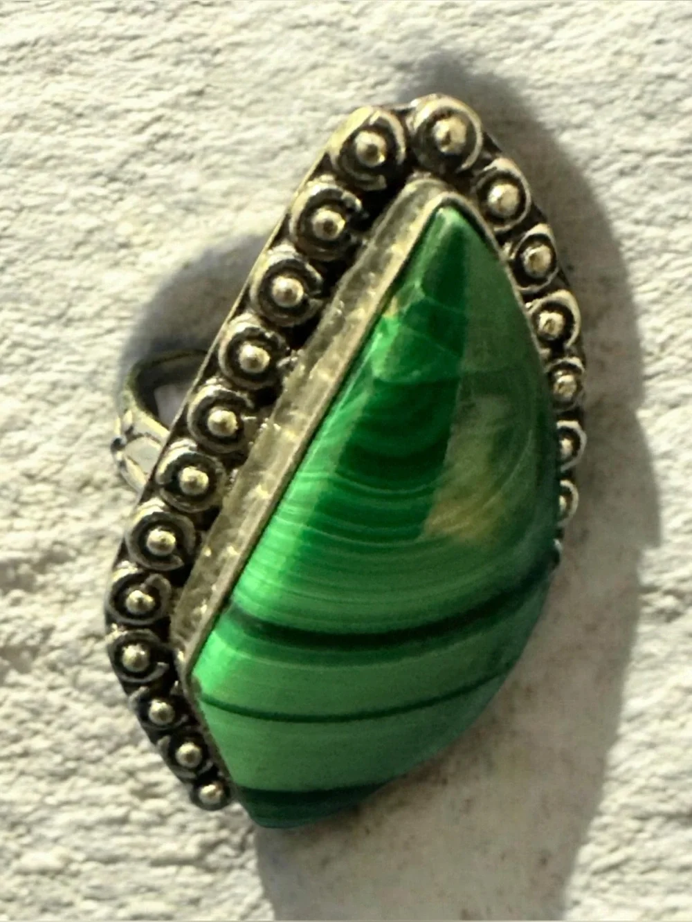 Teardrop Green Malachite Silver-Accent Statement Ring
